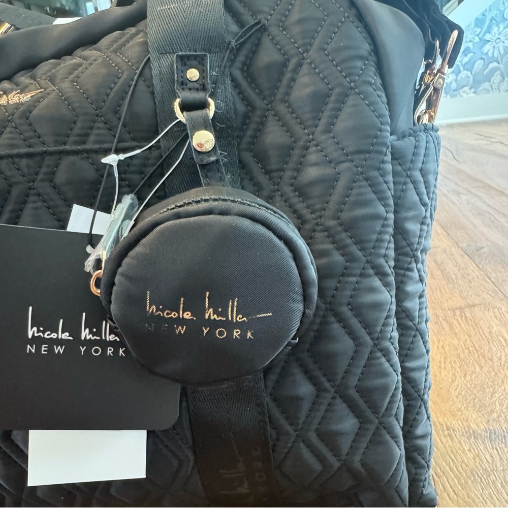 New! Nicole Miller Quilted Black Diaper Duffle Bag - Picture 5 of 13